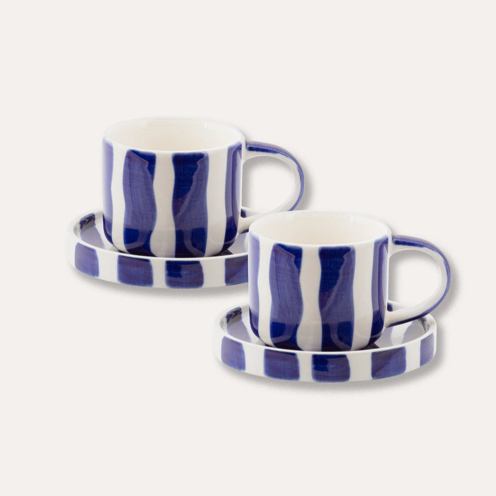 Stripe Espresso Cup and Saucer Set - Navy