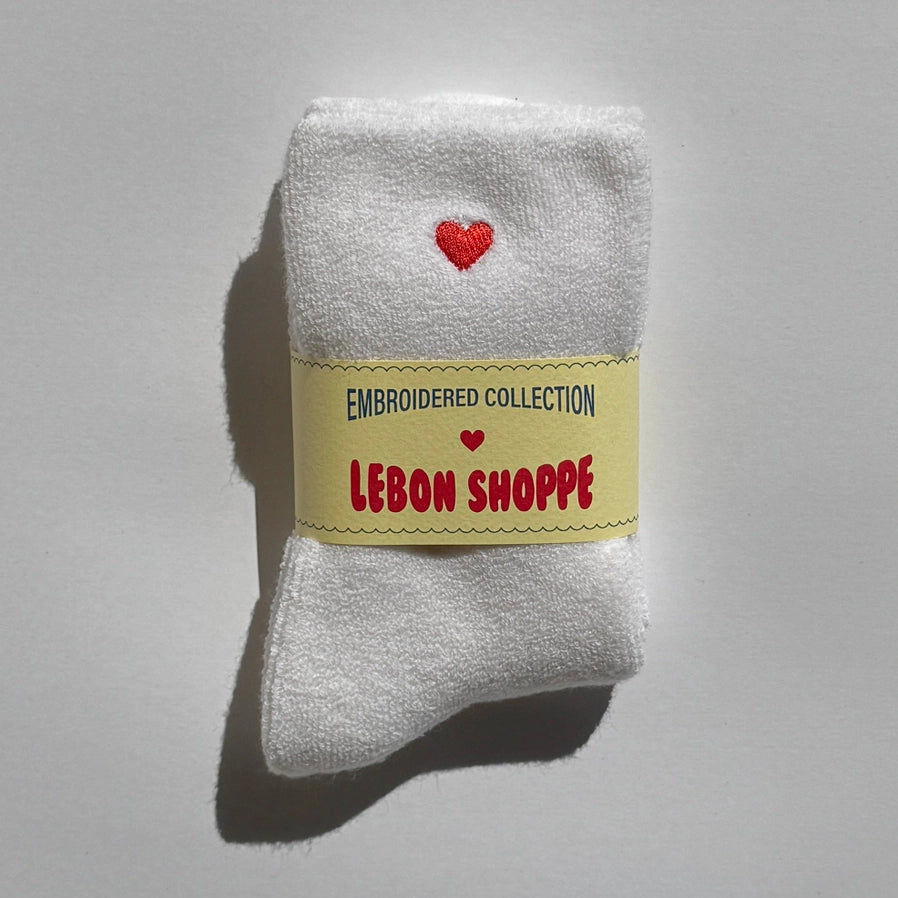 Le Bon Shoppe Cloud Socks Embroidered Heart - White
