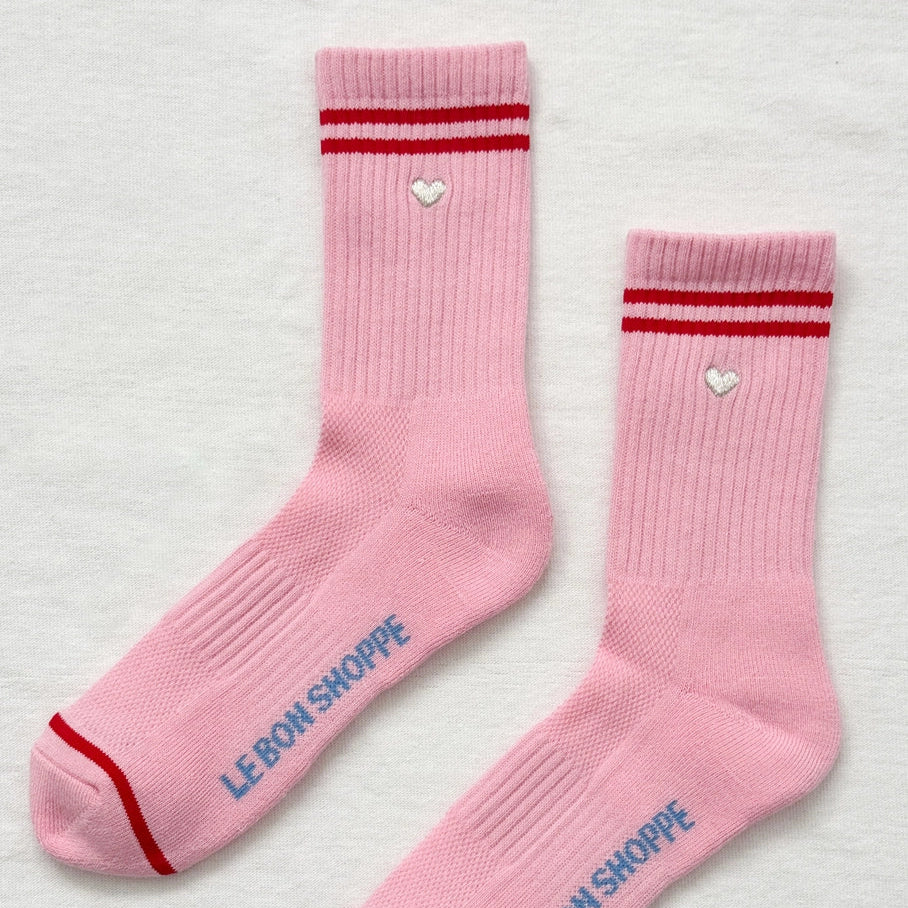 Le Bon Shoppe Boyfriend Socks Embroidered Heart - Amour Pink