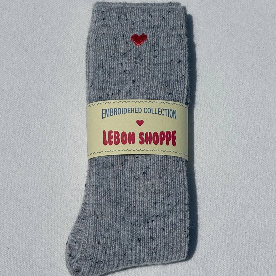Le Bon Shoppe Embroidered Snow Socks - Grey