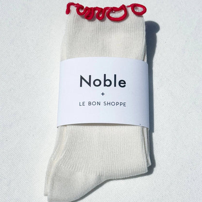 Le Bon Shoppe X Noble Ruffle Socks - Cream & Red