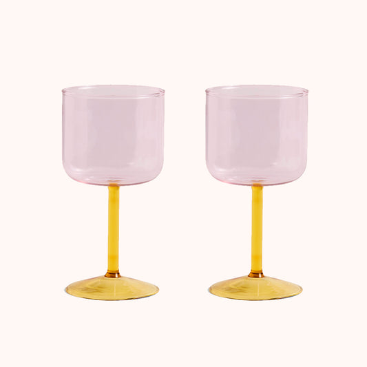 HAY Tint Wine Glass Set of 2 - Pink & Yellow